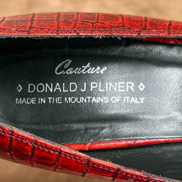 Donald J. Pliner Couture Tiff Red Leather Alligator Pumps Open Toe Stiletto - Picture 4 of 10